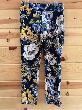 Chico's So Slimming Navy Floral Ankle Pants, Size 0.5